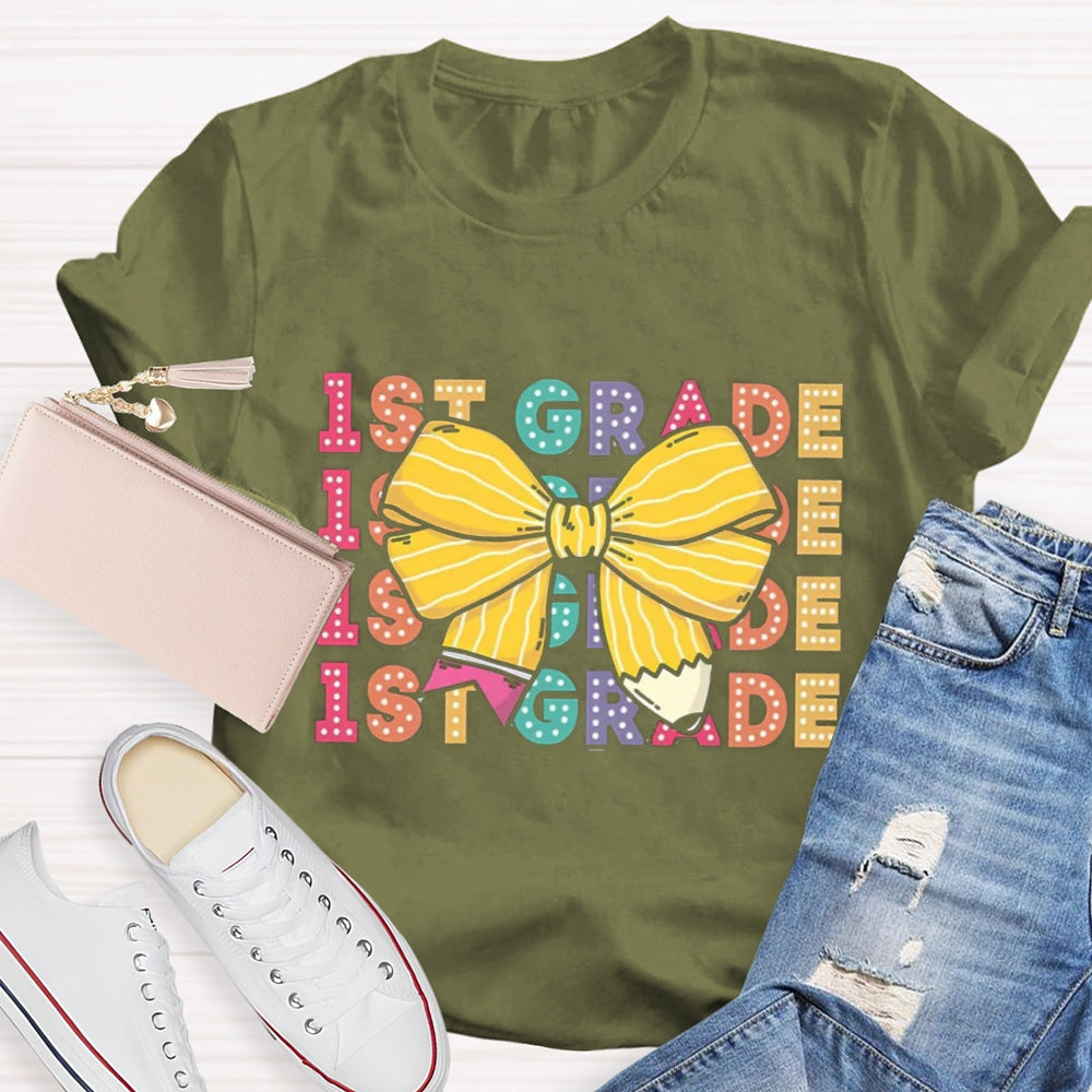 Personalized Grade Bow Pencil Design T-Shirt