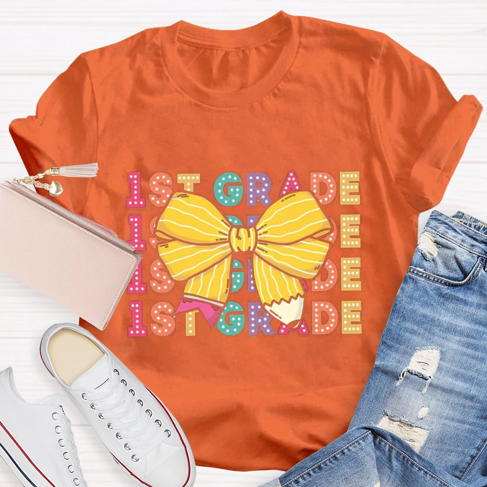 Personalized Grade Bow Pencil Design T-Shirt