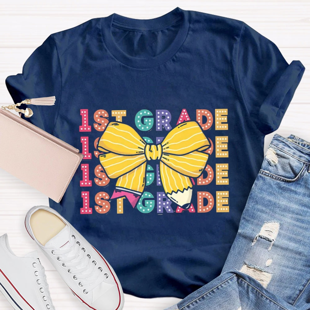 Personalized Grade Bow Pencil Design T-Shirt