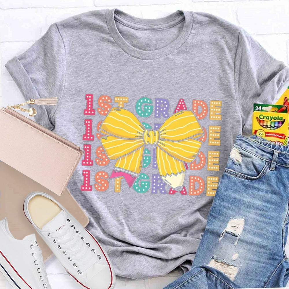 Personalized Grade Bow Pencil Design T-Shirt