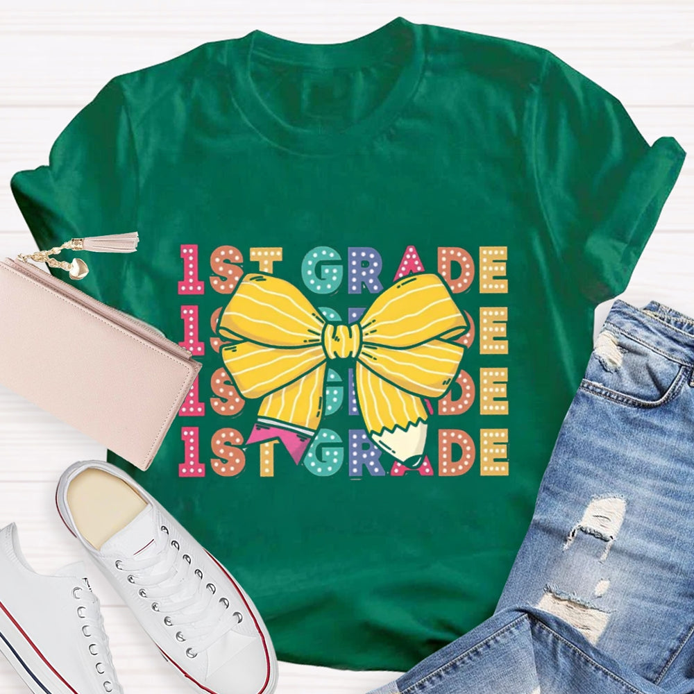 Personalized Grade Bow Pencil Design T-Shirt