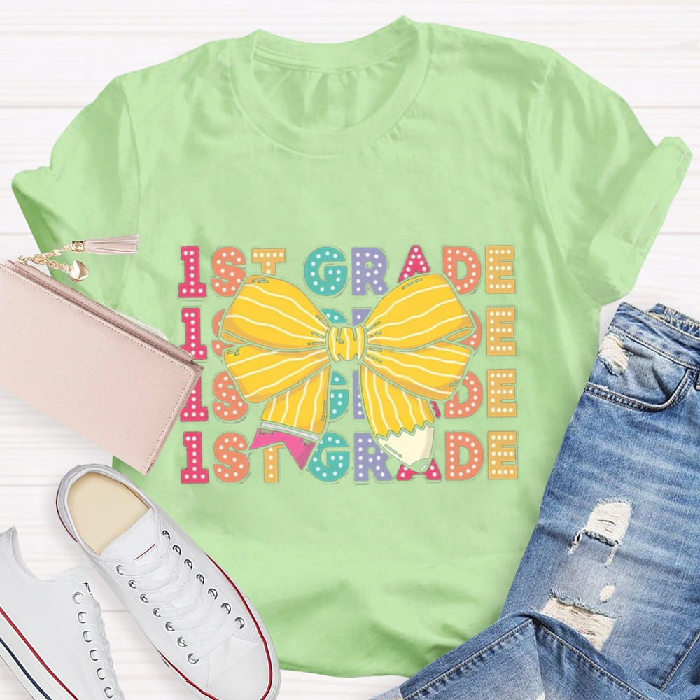 Personalized Grade Bow Pencil Design T-Shirt