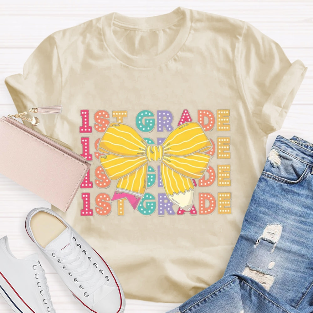 Personalized Grade Bow Pencil Design T-Shirt