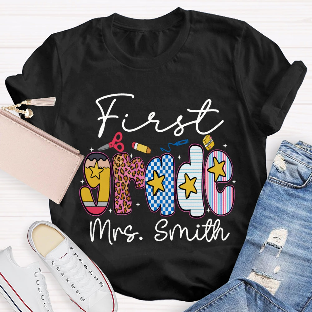 Personalized Name And Grade First Grade Star T-shirt