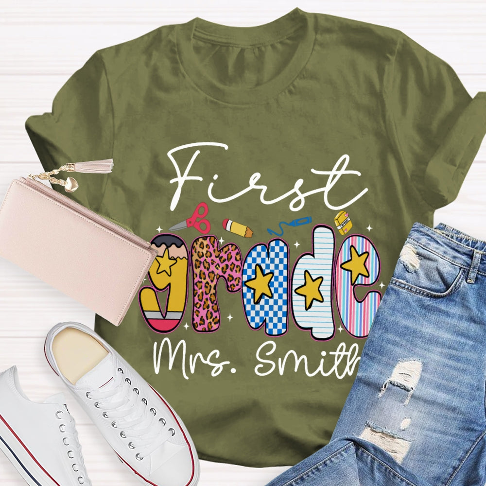 Personalized Name And Grade First Grade Star T-shirt