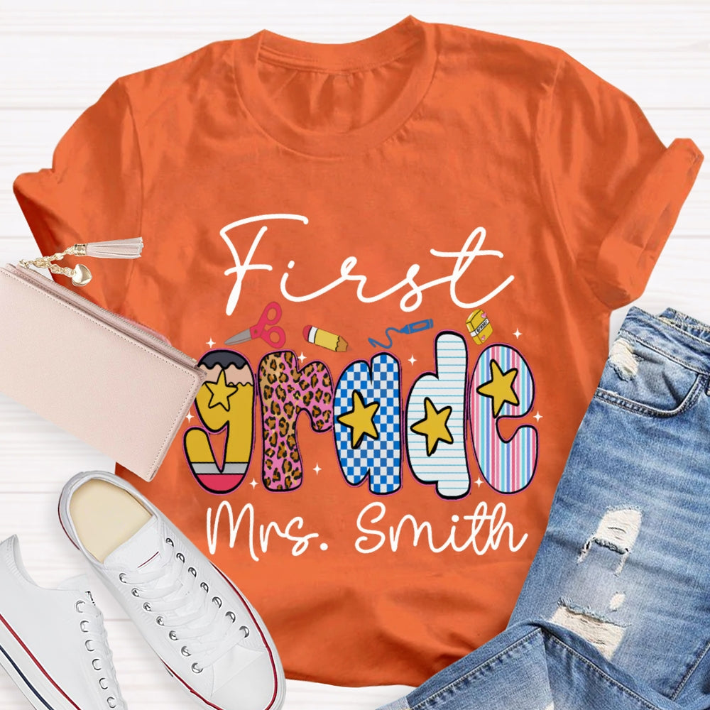 Personalized Name And Grade First Grade Star T-shirt