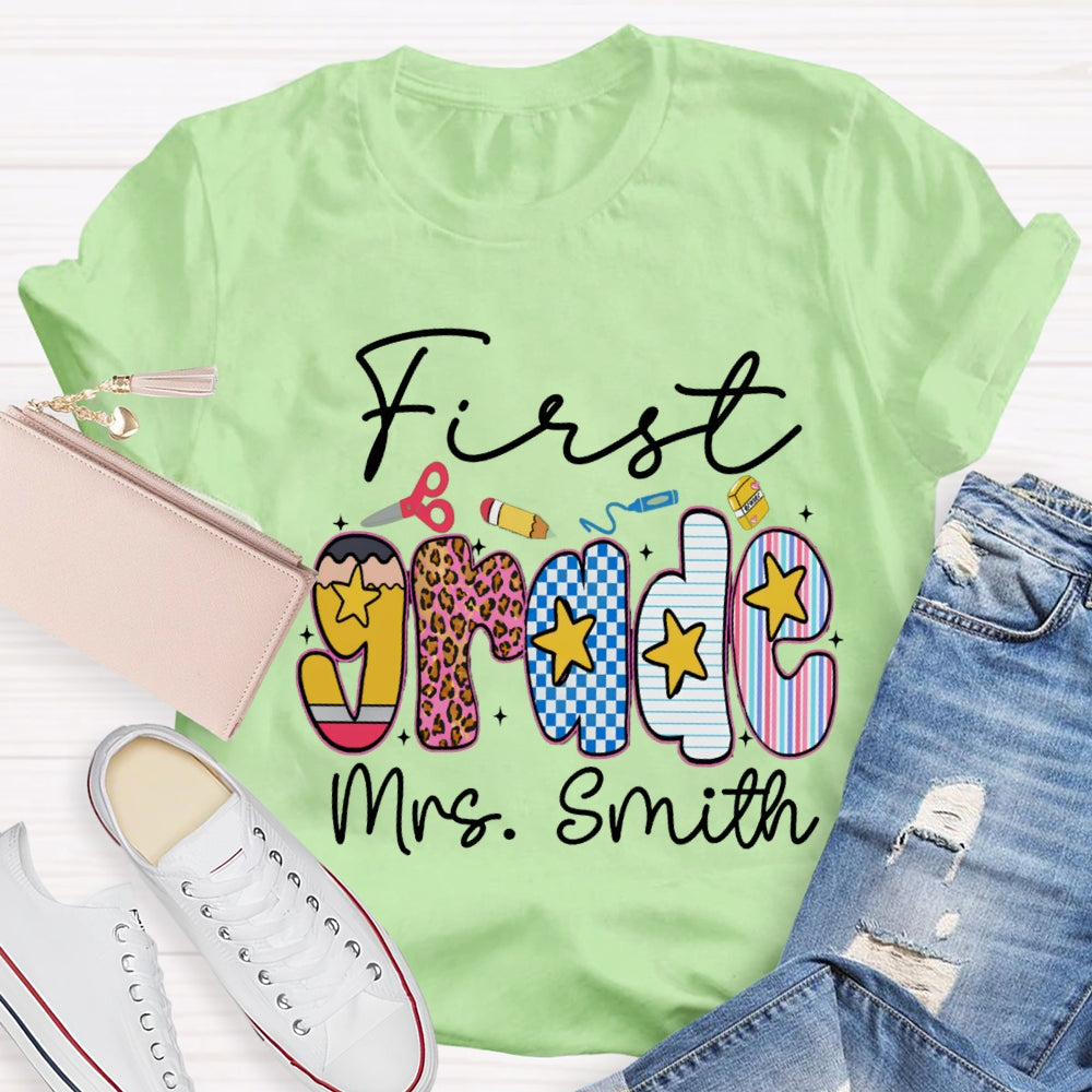 Personalized Name And Grade First Grade Star T-shirt