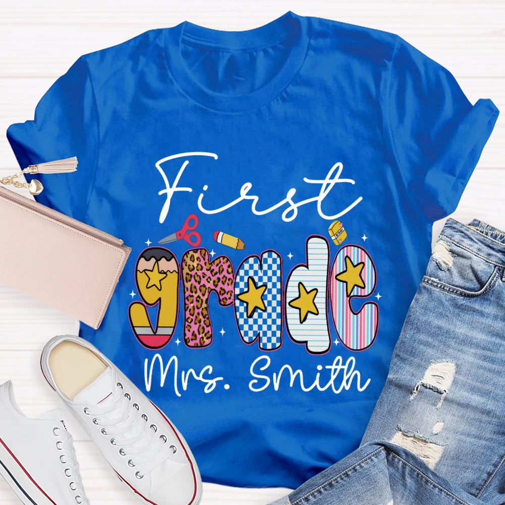 Personalized Name And Grade First Grade Star T-shirt