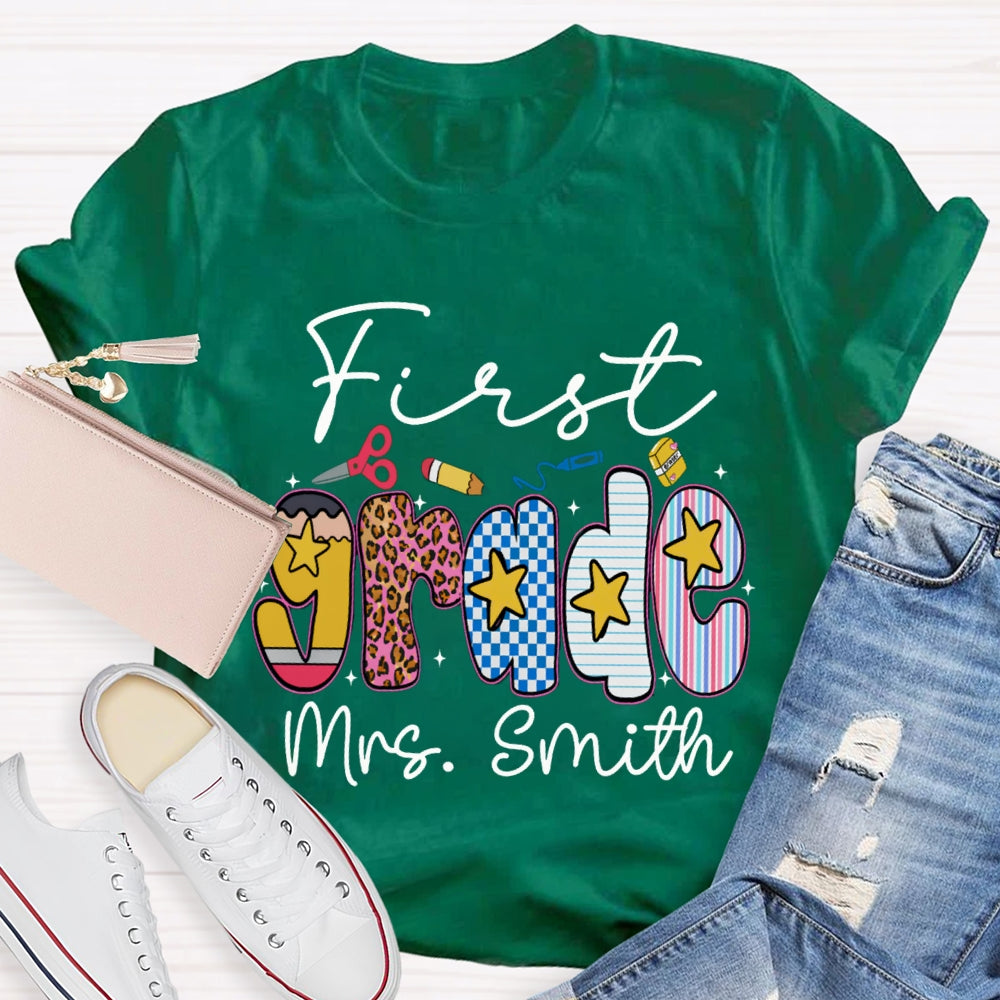 Personalized Name And Grade First Grade Star T-shirt