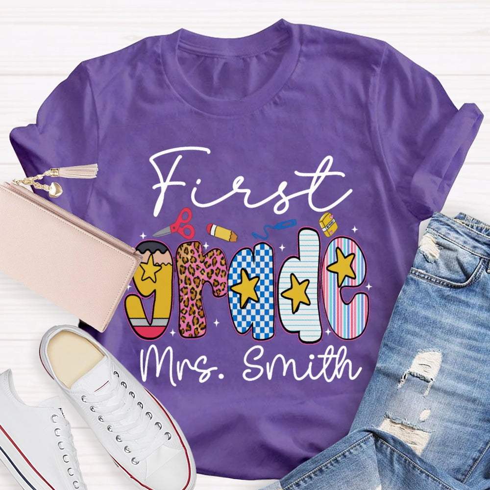 Personalized Name And Grade First Grade Star T-shirt
