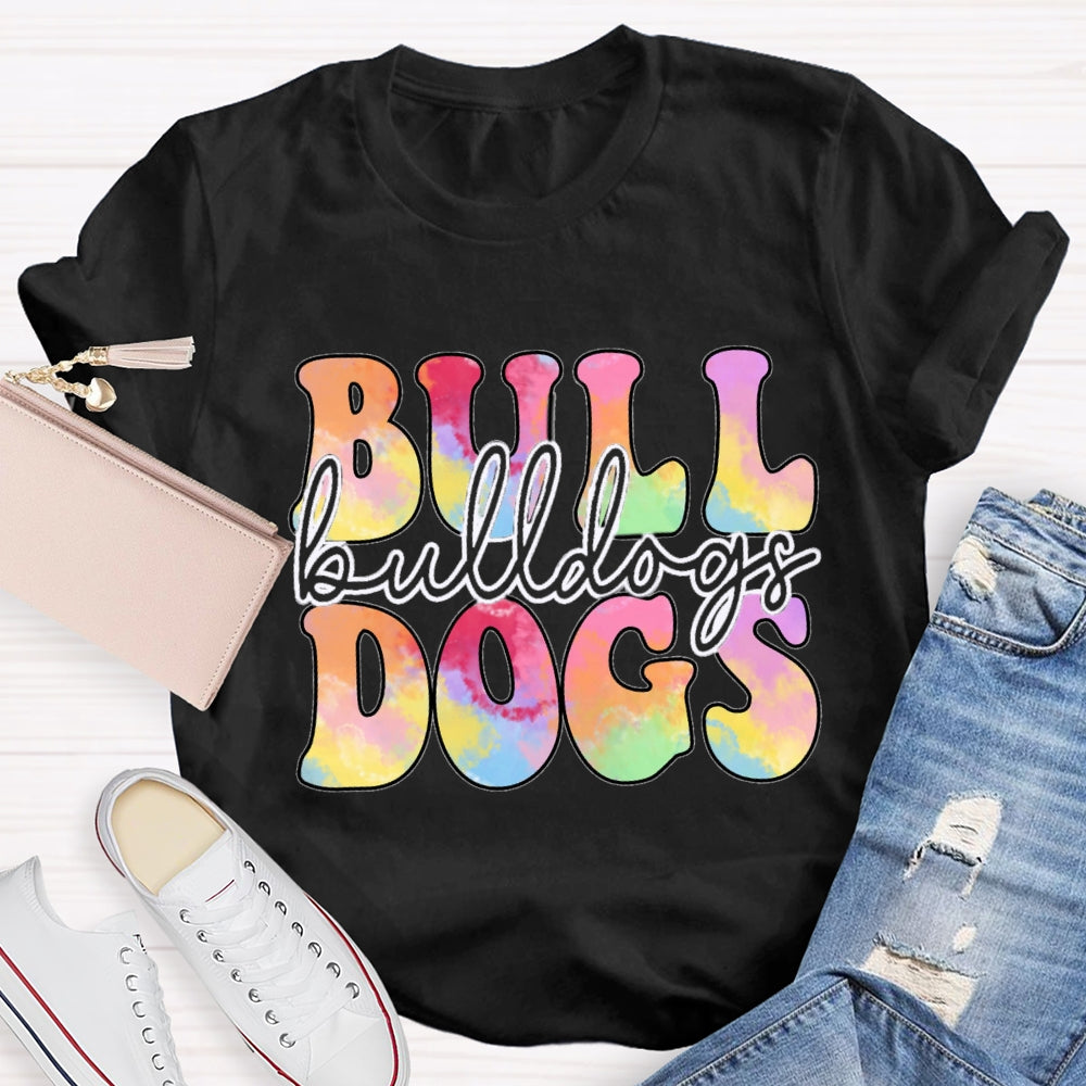 Personalized Mascot Bulldogs Tie-Dye Print T-shirt