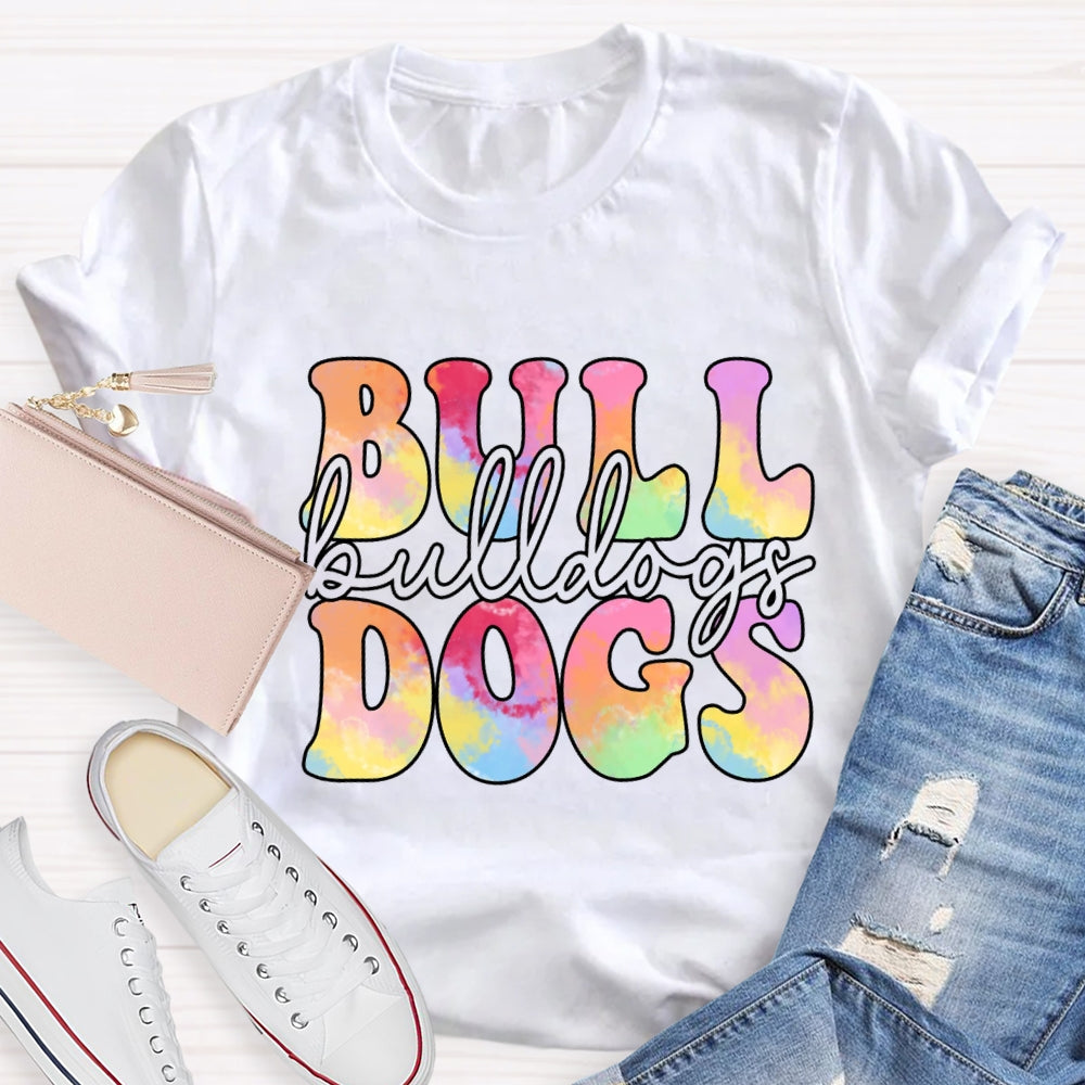 Personalized Mascot Bulldogs Tie-Dye Print T-shirt