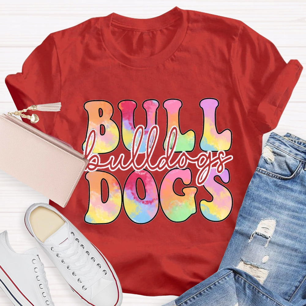 Personalized Mascot Bulldogs Tie-Dye Print T-shirt
