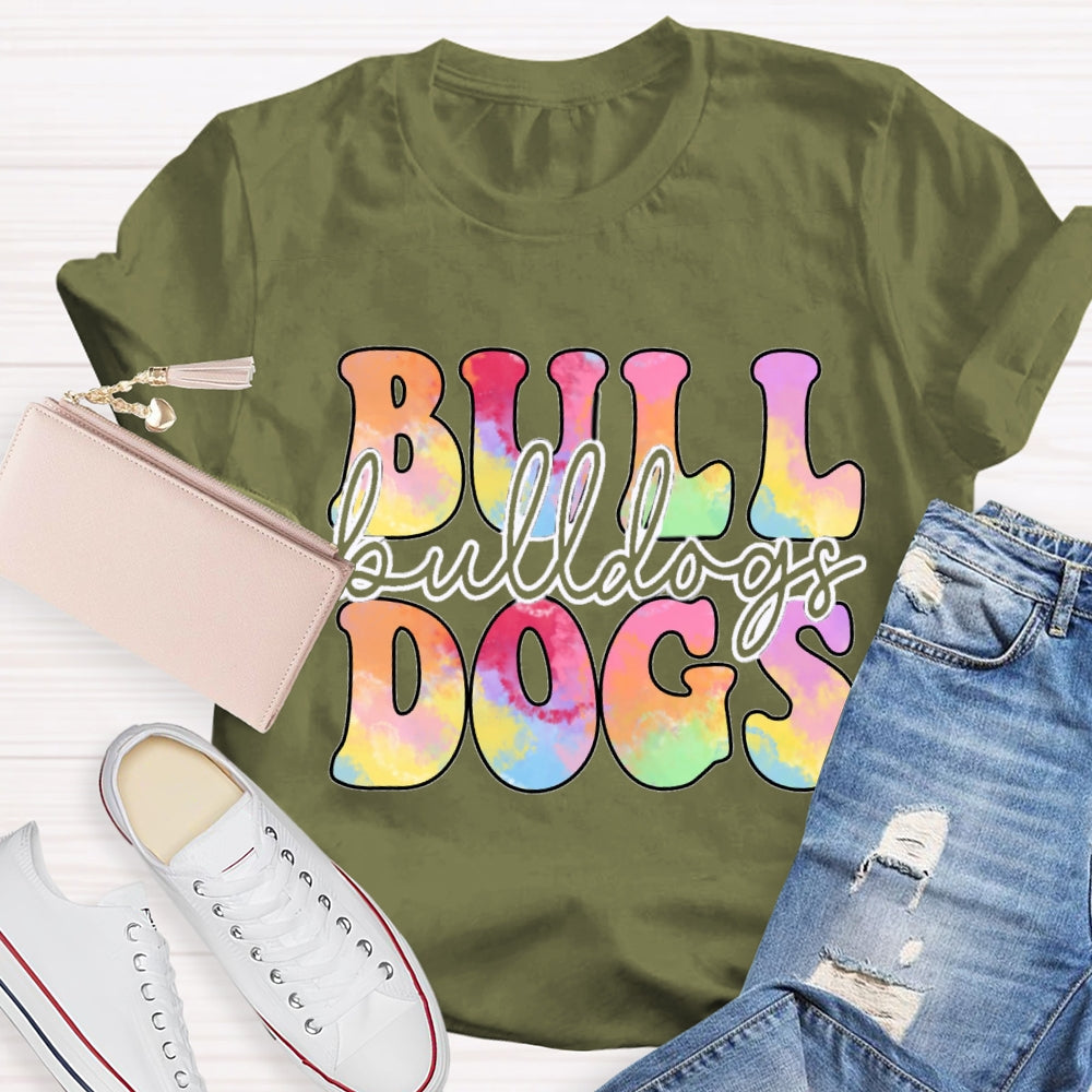 Personalized Mascot Bulldogs Tie-Dye Print T-shirt