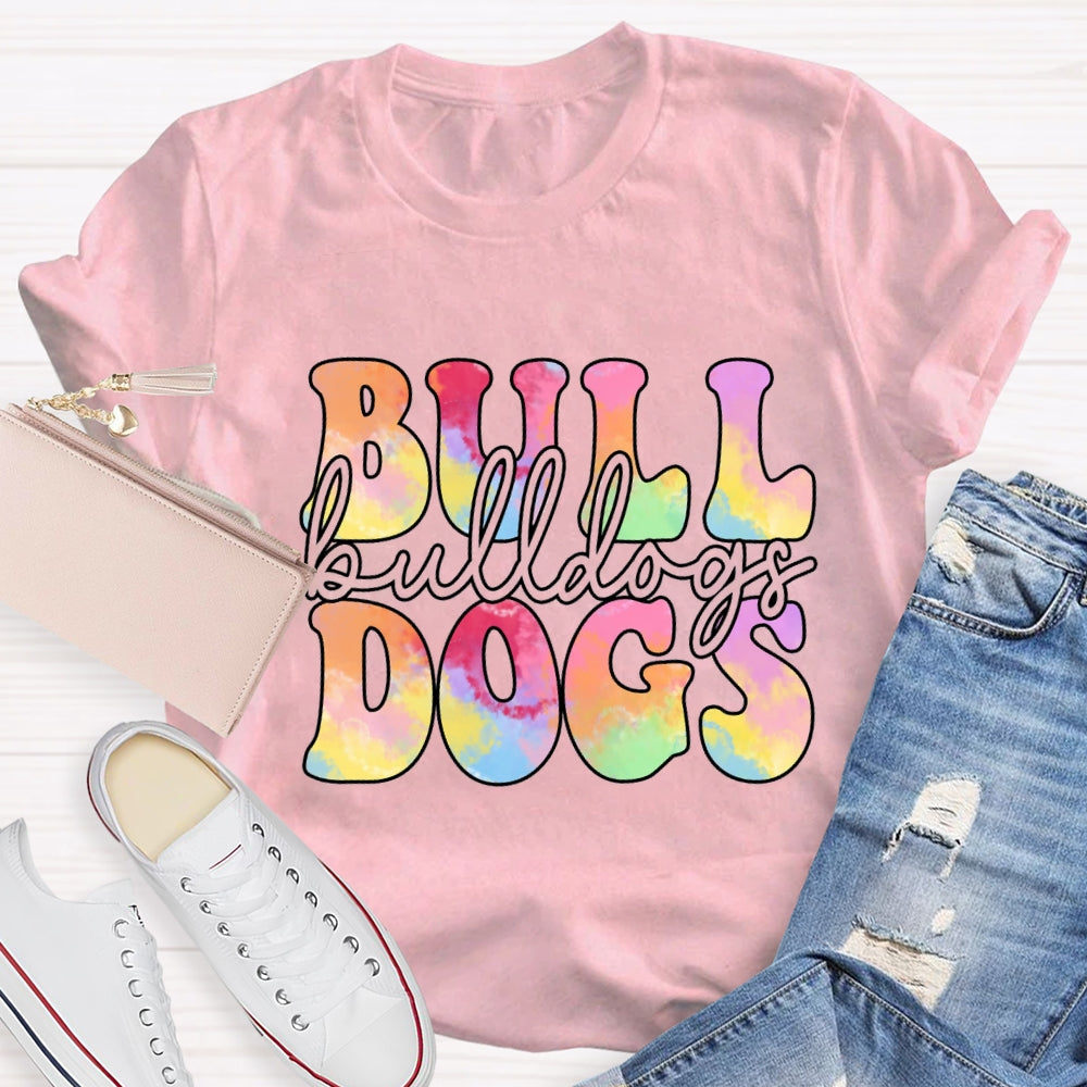 Personalized Mascot Bulldogs Tie-Dye Print T-shirt
