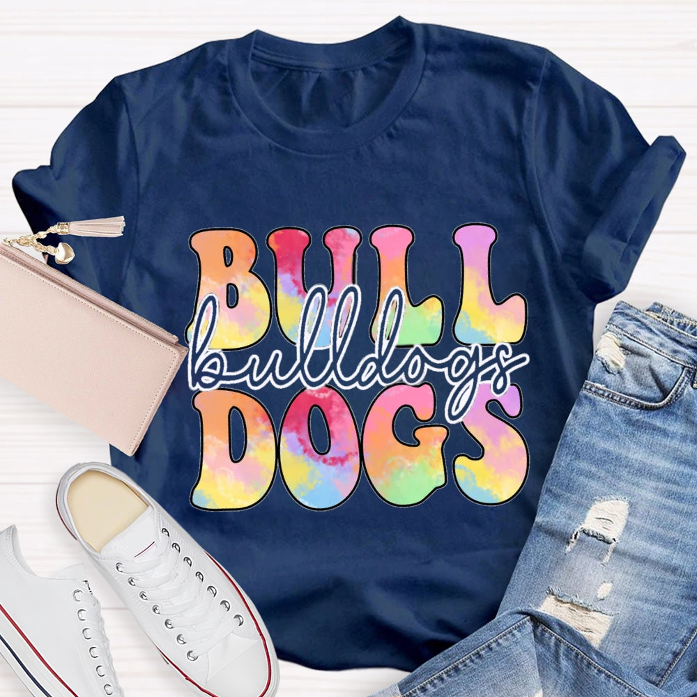 Personalized Mascot Bulldogs Tie-Dye Print T-shirt