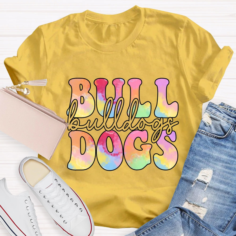 Personalized Mascot Bulldogs Tie-Dye Print T-shirt