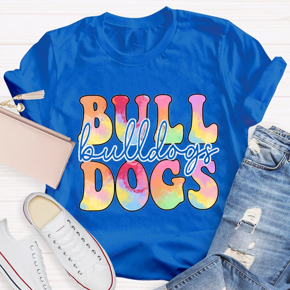Personalized Mascot Bulldogs Tie-Dye Print T-shirt