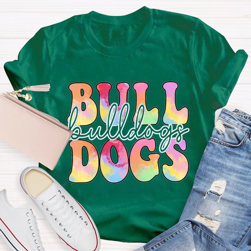 Personalized Mascot Bulldogs Tie-Dye Print T-shirt