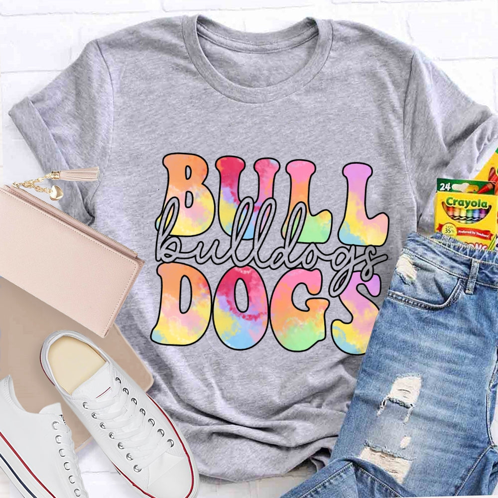 Personalized Mascot Bulldogs Tie-Dye Print T-shirt