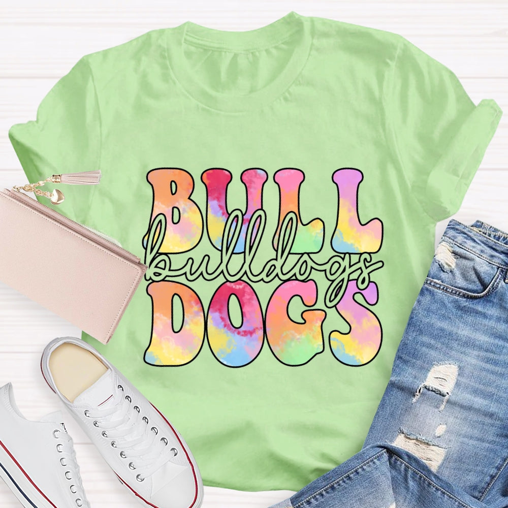 Personalized Mascot Bulldogs Tie-Dye Print T-shirt