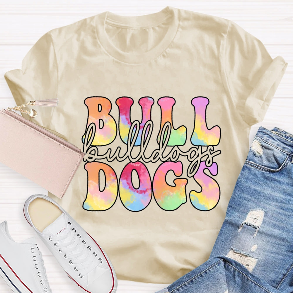 Personalized Mascot Bulldogs Tie-Dye Print T-shirt