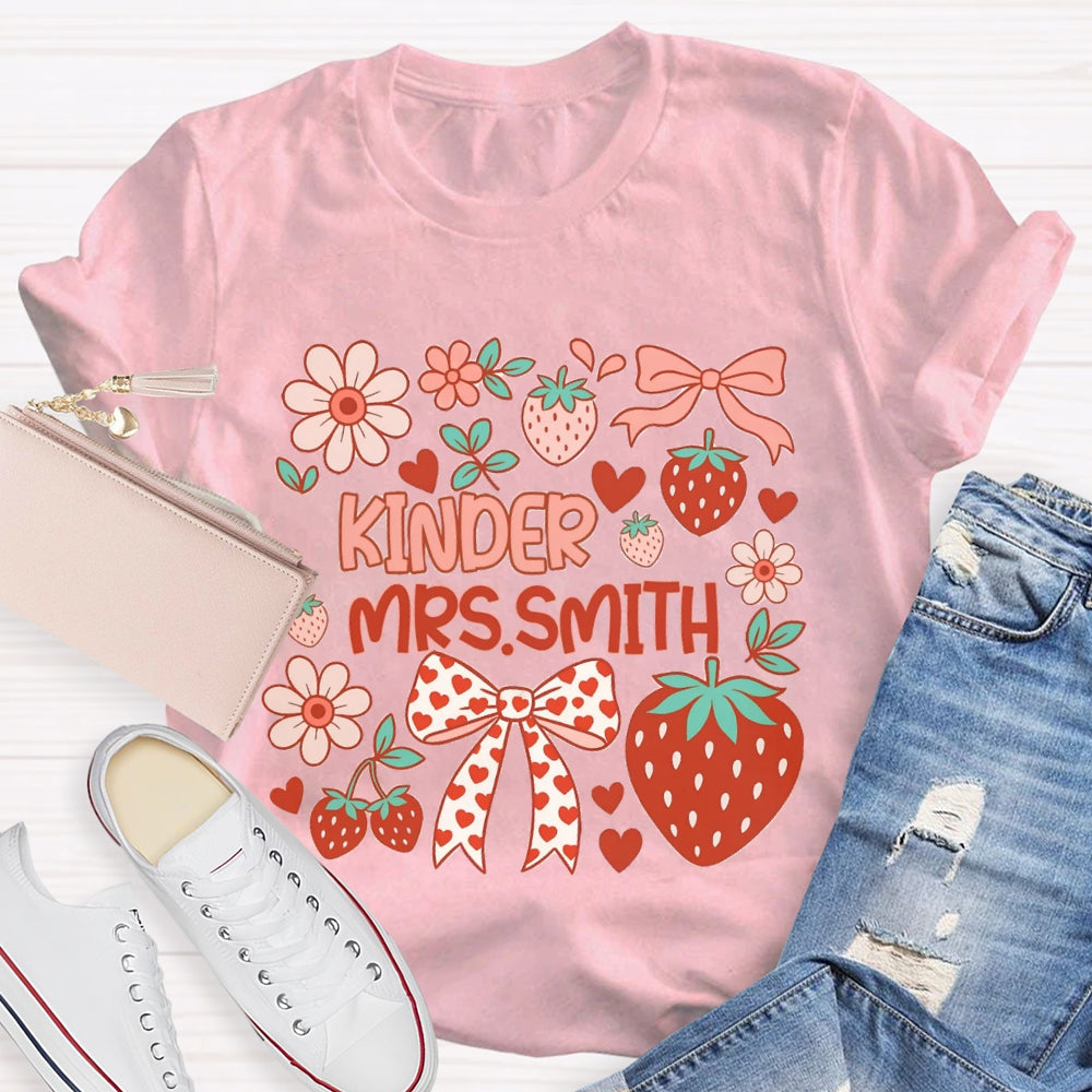 Personalized Name Kinder Heart Bow Strawberries And Flowers T-shirt