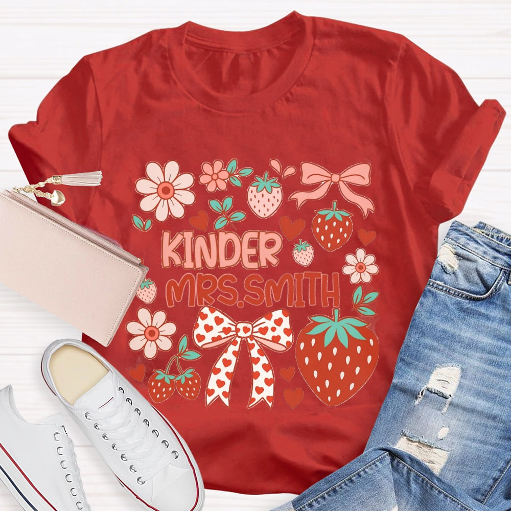 Personalized Name Kinder Heart Bow Strawberries And Flowers T-shirt