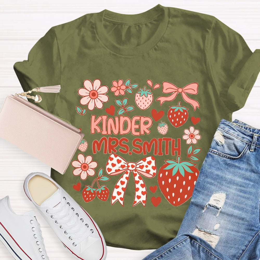 Personalized Name Kinder Heart Bow Strawberries And Flowers T-shirt