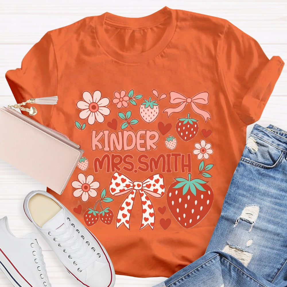 Personalized Name Kinder Heart Bow Strawberries And Flowers T-shirt