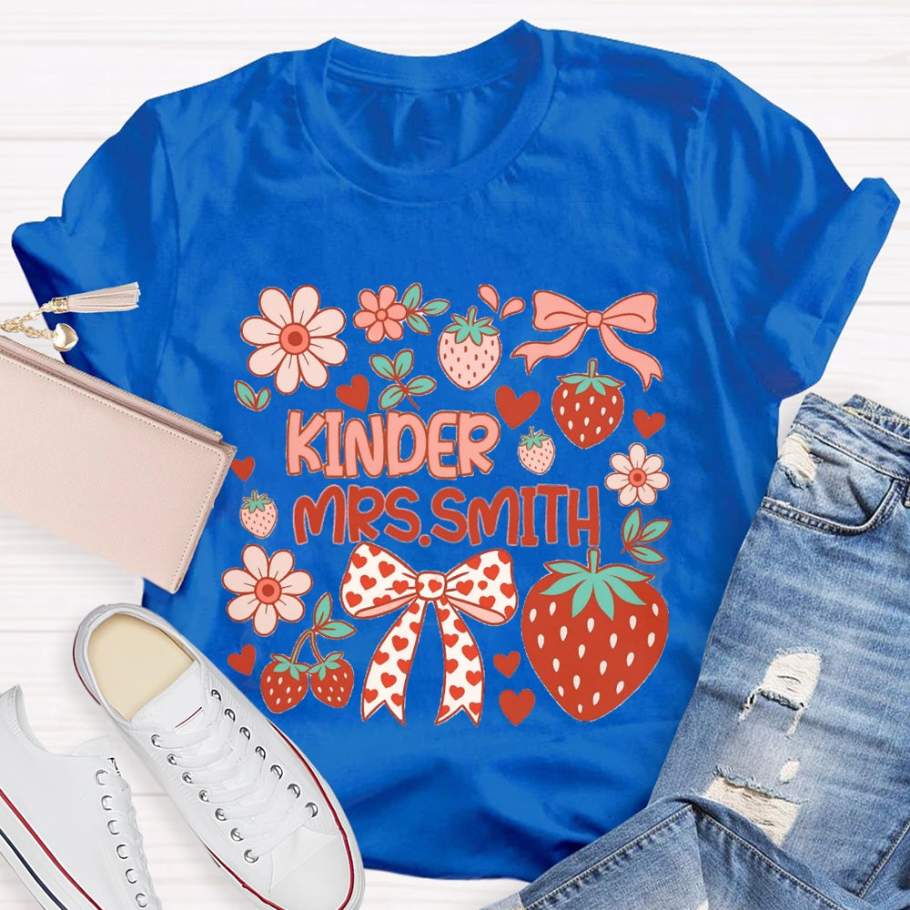 Personalized Name Kinder Heart Bow Strawberries And Flowers T-shirt