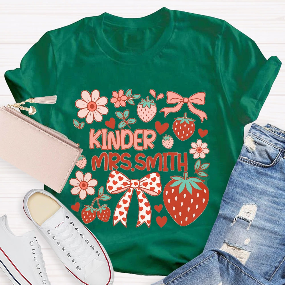 Personalized Name Kinder Heart Bow Strawberries And Flowers T-shirt