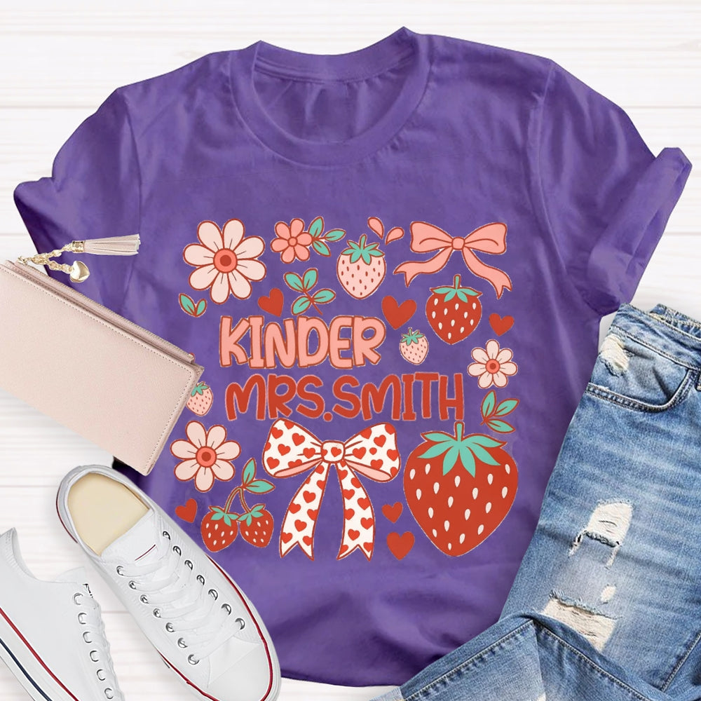 Personalized Name Kinder Heart Bow Strawberries And Flowers T-shirt