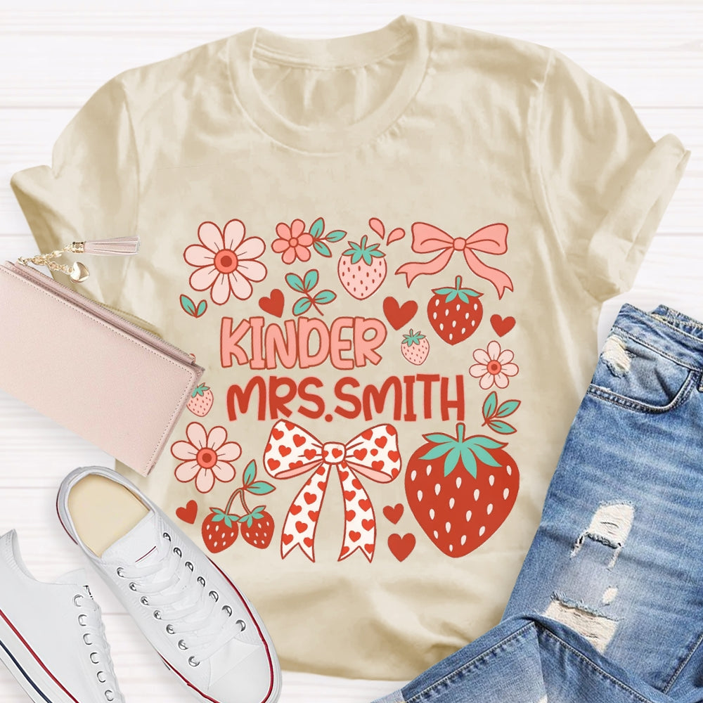 Personalized Name Kinder Heart Bow Strawberries And Flowers T-shirt