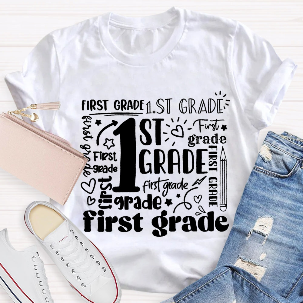 Personalized Grade First Grade Sun Pattern Teacher T-shirt