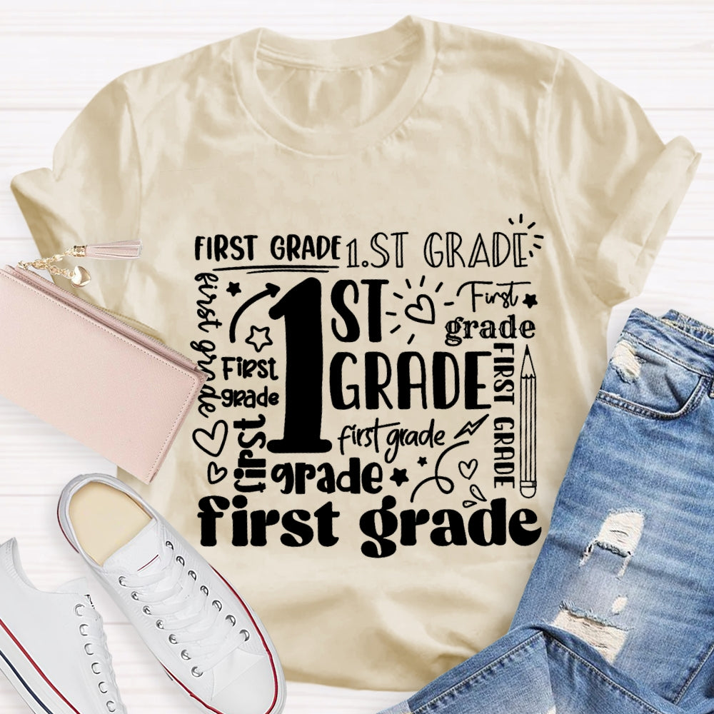 Personalized Grade First Grade Sun Pattern Teacher T-shirt