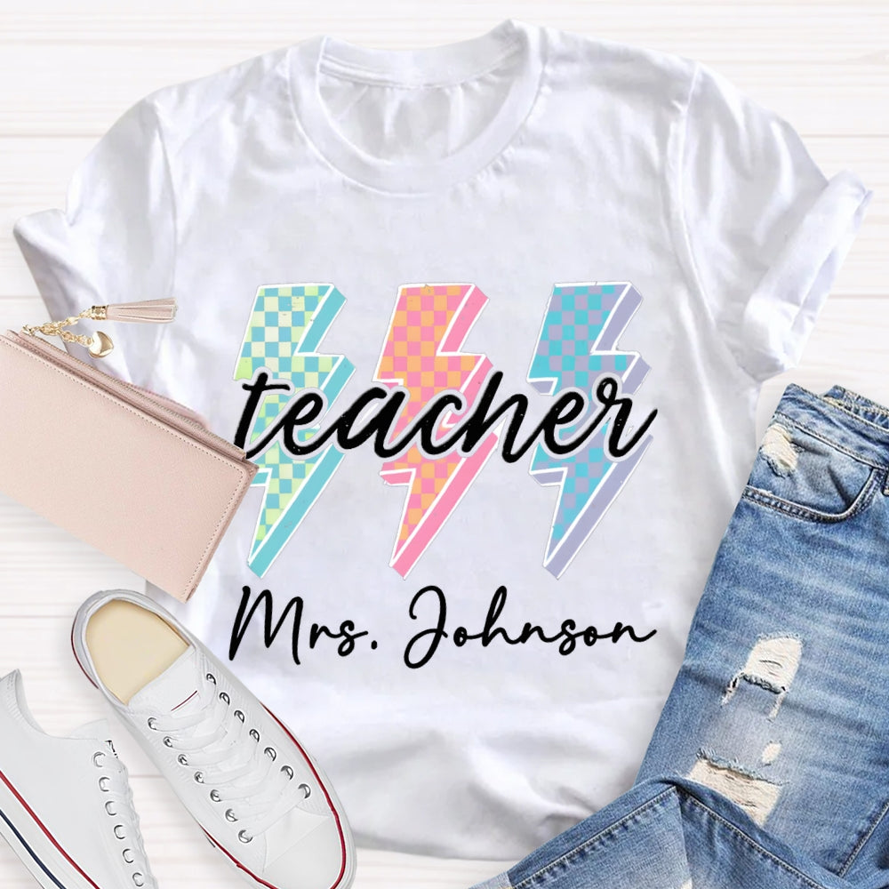 Personalized Teacher Name Colorful Checkerboard T-shirt