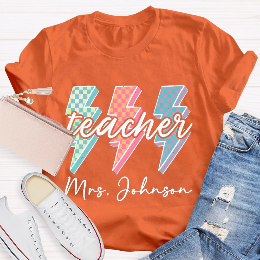 Personalized Teacher Name Colorful Checkerboard T-shirt