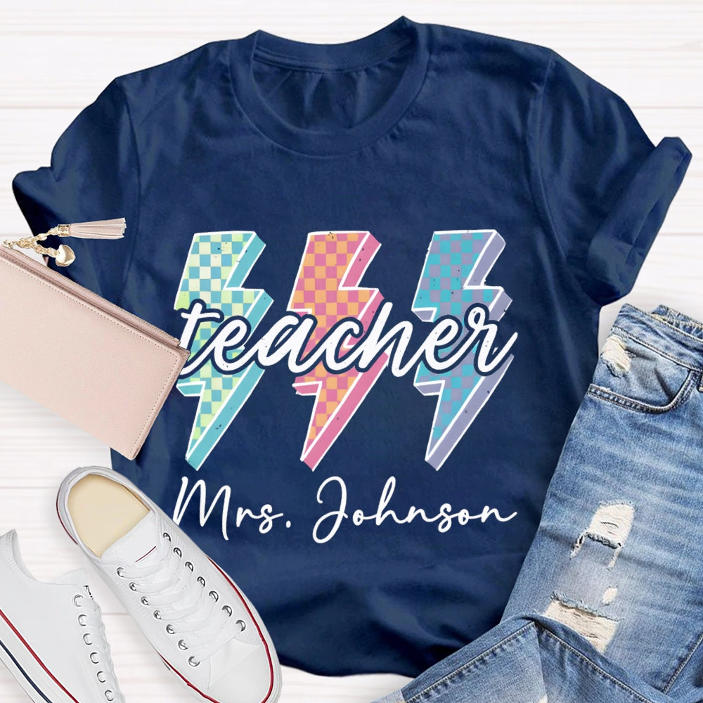 Personalized Teacher Name Colorful Checkerboard T-shirt