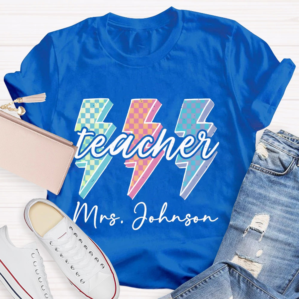 Personalized Teacher Name Colorful Checkerboard T-shirt