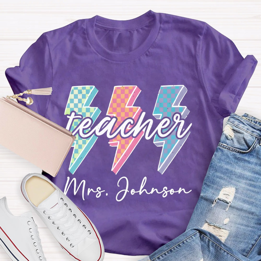 Personalized Teacher Name Colorful Checkerboard T-shirt