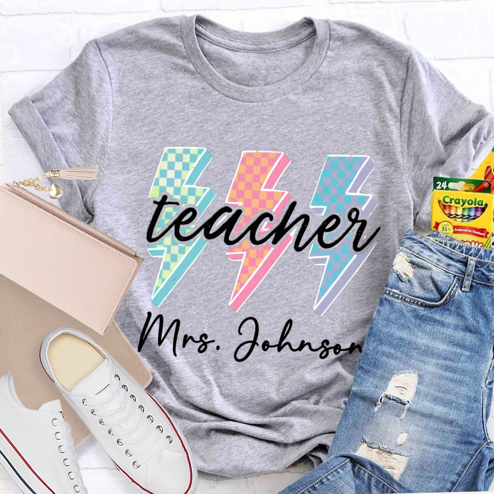 Personalized Teacher Name Colorful Checkerboard T-shirt