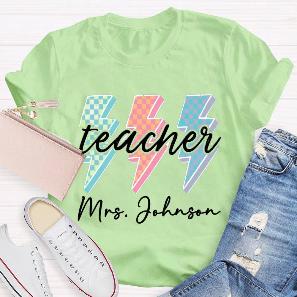 Personalized Teacher Name Colorful Checkerboard T-shirt