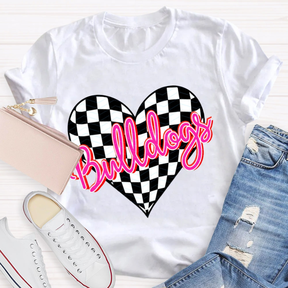 Personalized School Mascot Bulldogs Pink Heart T-shirt