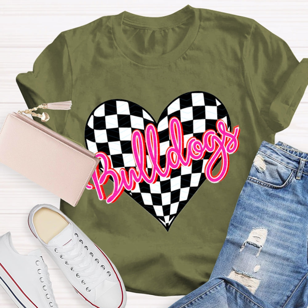 Personalized School Mascot Bulldogs Pink Heart T-shirt