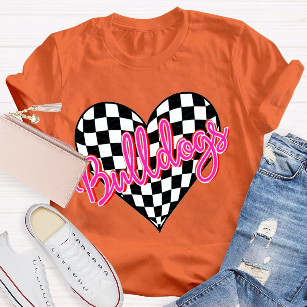 Personalized School Mascot Bulldogs Pink Heart T-shirt