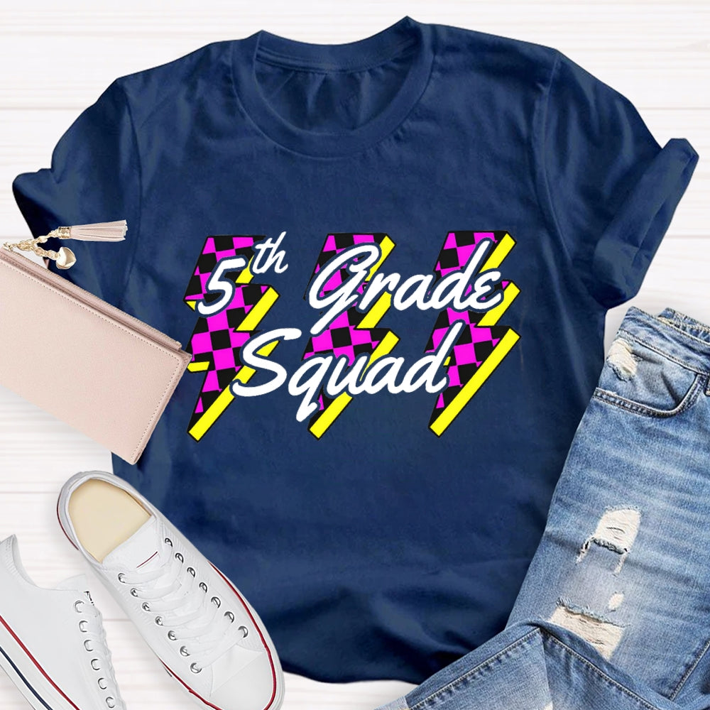 Personalized Grade Squad Fifth Grade Lightning Print T-shirt