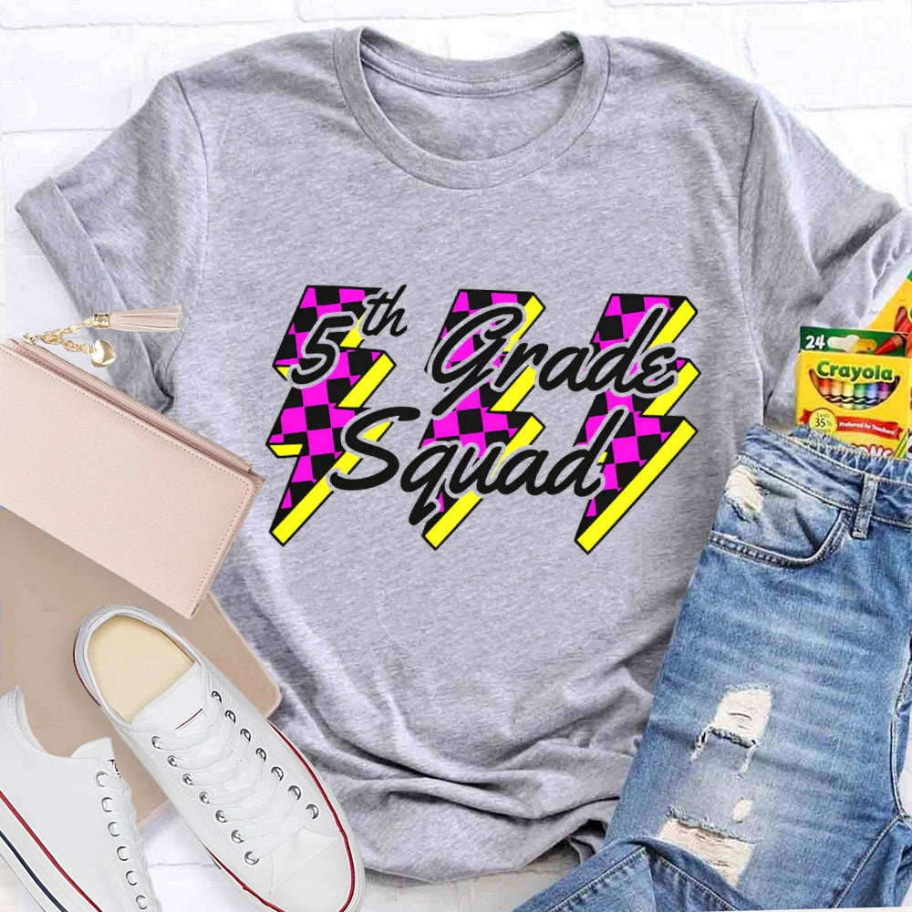 Personalized Grade Squad Fifth Grade Lightning Print T-shirt