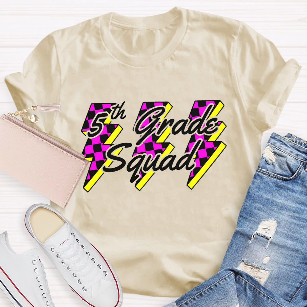 Personalized Grade Squad Fifth Grade Lightning Print T-shirt