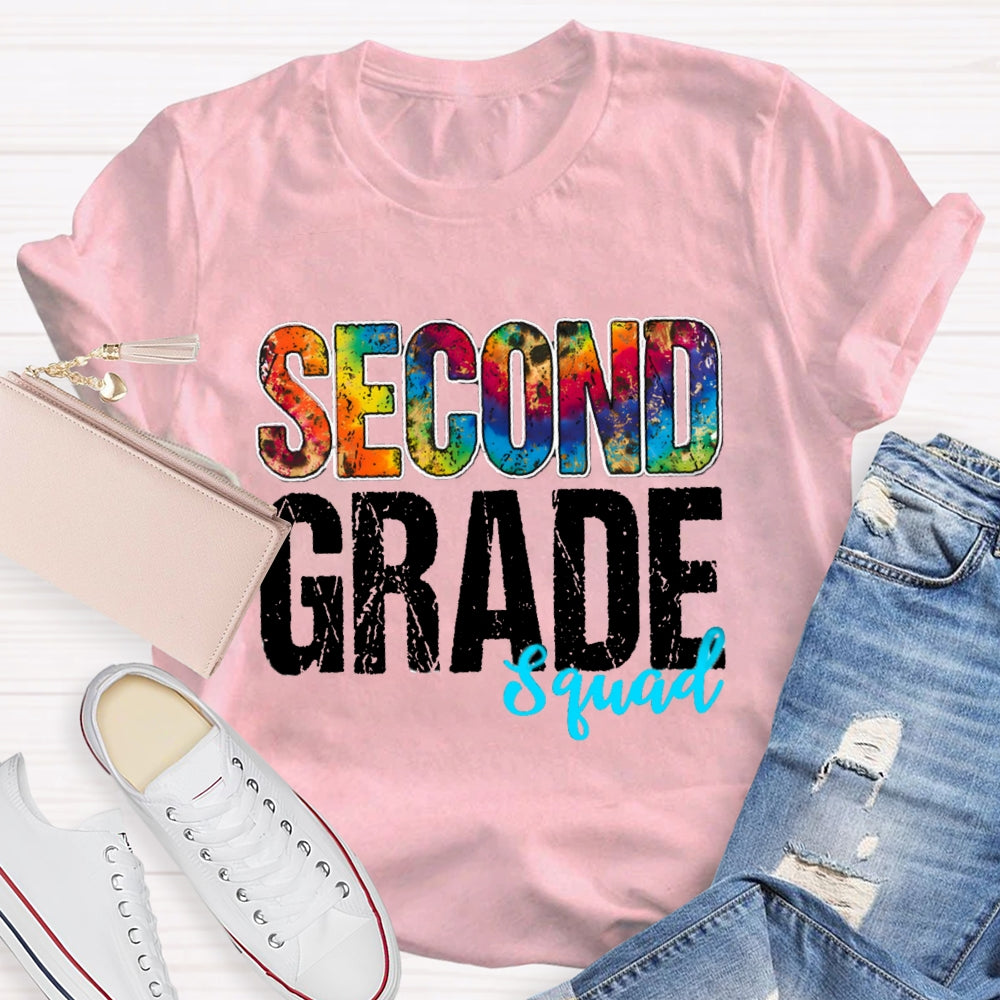 Personalized Grade Second Grade Squad Colorful Tie-Dye Teacher T-shirt